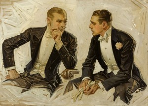 Intimate gaze between two gentlemen de J.C. Leyendecker
